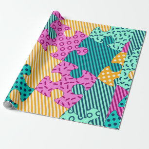 De banner met geometrische puzzels, Memphis backgr Cadeaupapier