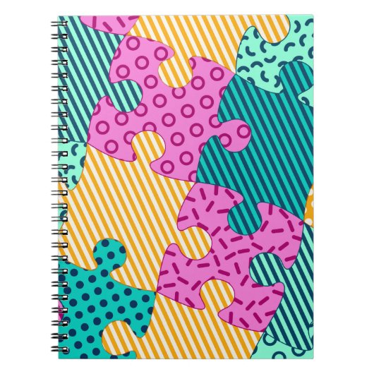 De banner met geometrische puzzels, Memphis backgr Notitieboek (Voorkant)