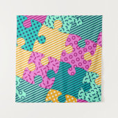 De banner met geometrische puzzels, Memphis backgr Wandkleed (Voorkant (horizontaal))