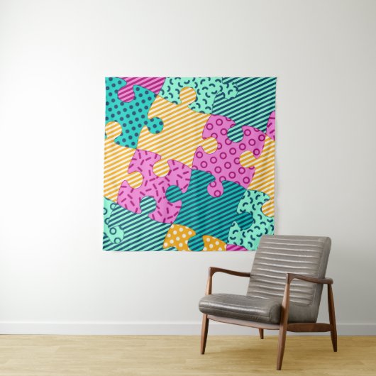 De banner met geometrische puzzels, Memphis backgr Wandkleed (In Situ (horizontaal))