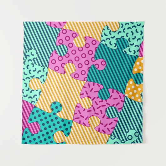 De banner met geometrische puzzels, Memphis backgr Wandkleed (Voorkant)