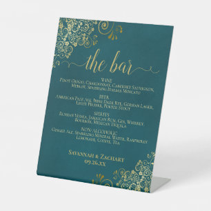 De Bar - Donker Teal & Gouden Drankjes Menu Bruilo Reclamebord Met Voetstuk