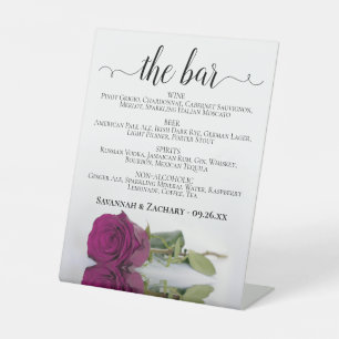 De Bar - Elegant Magenta Roos Drinken Menu Bruilof Reclamebord Met Voetstuk