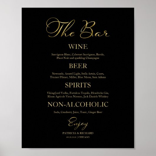 De Bar Elegante Calligraphy Bruiloft Bar Menu Bord Poster (Voorkant)