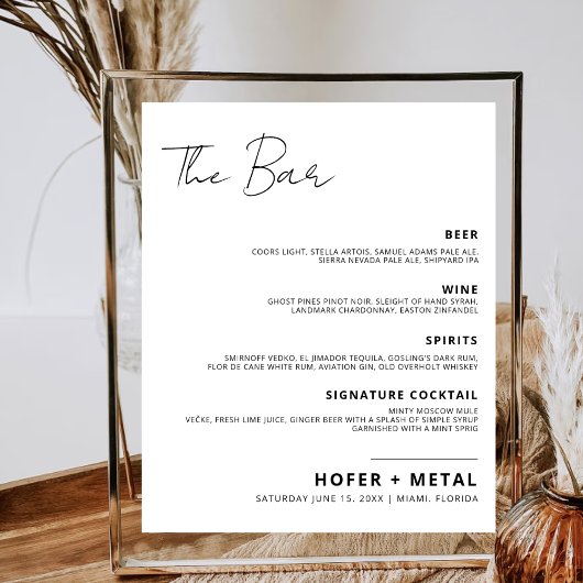 De Bar Moderne Drink Menu Minimalistische bruiloft Poster