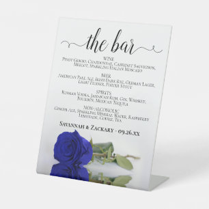 De Bar - Royal Blue Roos Drinken Menu Bruiloft Reclamebord Met Voetstuk