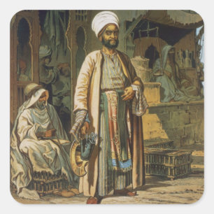 De Barber uit 'Souvenir of Cairo', 1862 (litho) Vierkante Sticker