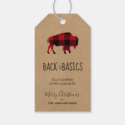 De Basics Buffalo Zwart en Rood Plaid/Kraft ID602 Cadeaulabel (Voorkant)
