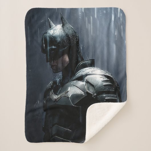 De Batman in de regen Sherpa Deken (Voorkant)