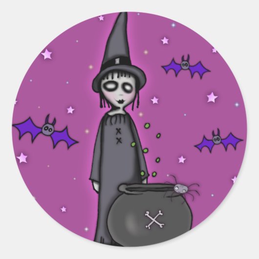 De Batty Witch Ronde Sticker (Voorkant)