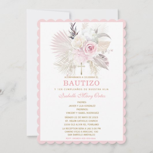 De Bautizo Rosas Personalizadas Kaart (Voorkant)