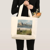 De Beach Bag met de Scène van de Beach en Vist Dok Grote Tote Bag (Voorkant (product))