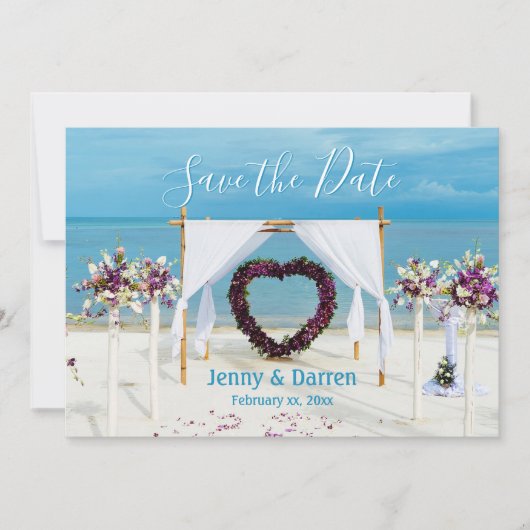 De Beach bruiloft van de bestemming sparen de Datu Save The Date (Voorkant)
