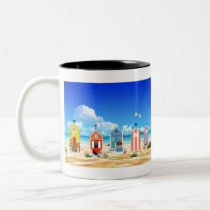 De Beach Ocean Zee Sand Sun Landscape Huts Vist. Tweekleurige Koffiemok