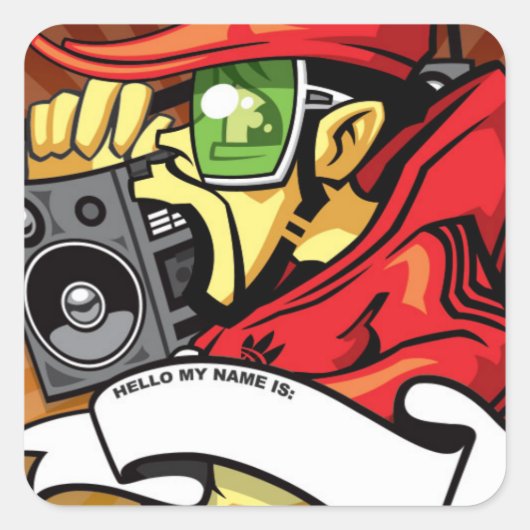 De Beastie Boy Vierkante Sticker (Voorkant)