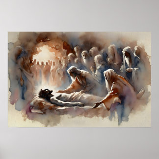 De Begrafenis Van Jezus – Aquarel Christelijke Kun Poster