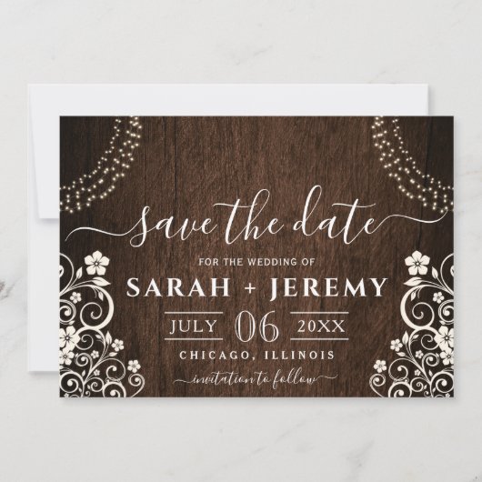 De begroting Rustic Woodsy Lichte Wedding sparen d Save The Date (Voorkant)