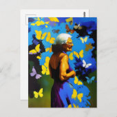 De bejaarde vrouw en vlinders briefkaart (Voorkant / Achterkant)