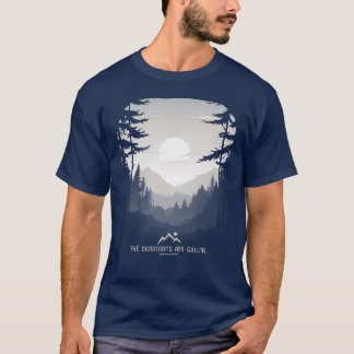 De bergen noemen het grafische bos mist t-shirt