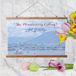 De bergen noemen het Vivid Blue Lake & Boat Hangend Wandkleed