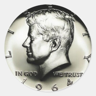 De beroemde 1964 Kennedy Half Dollar Ronde Sticker