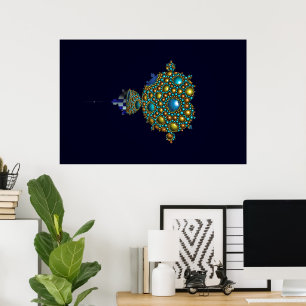 De beroemde Mandelbrot plaatste wit op donkerblauw Poster