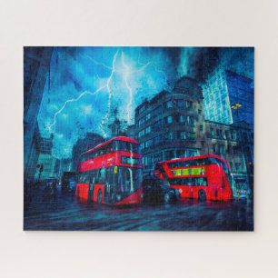 De beroemde Red London Buses. Legpuzzel