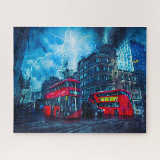 De beroemde Red London Buses. Legpuzzel (Horizontaal)