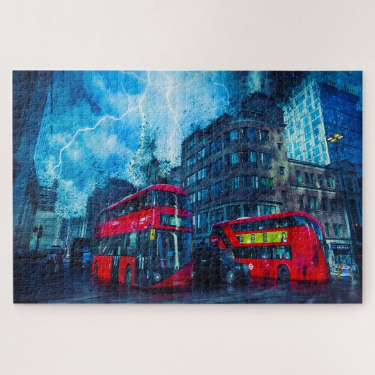 De beroemde Red London Buses. Legpuzzel (Horizontaal)