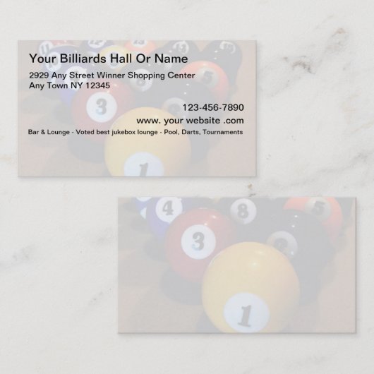 De beste Billiard Hall Visitekaartjes (Voorkant / Achterkant)