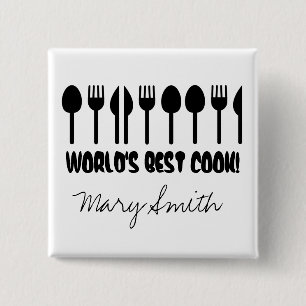 De beste Cook Custom Name Black ter wereld Vierkante Button 5,1 Cm