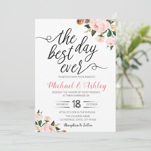 De beste dag ooit bruiloft thema uitnodiging (Staand voorkant)