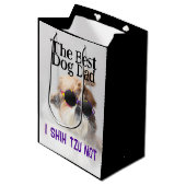 De beste hond pap Shih Tzu niet Vaders Dag Medium Cadeauzakje (Voorkant Gekanteld)
