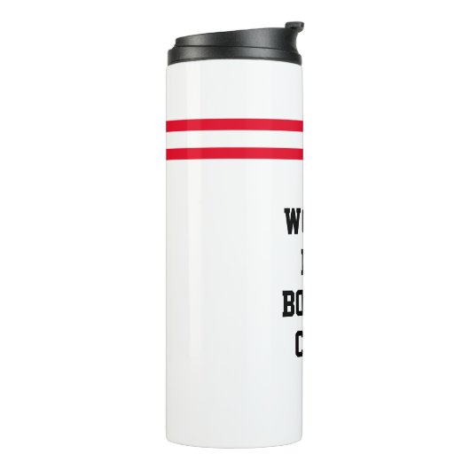 "De beste kookcoach ter wereld" | Bowling pin Stri Thermosbeker (Gedraaid links)