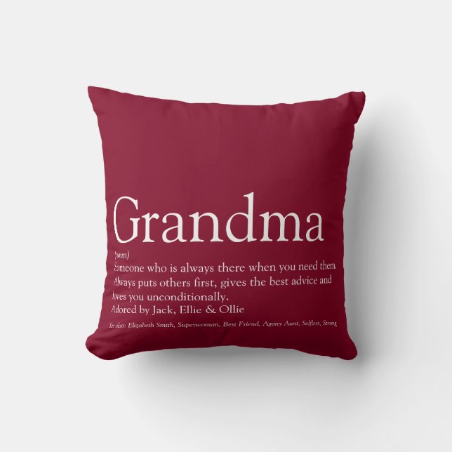 De beste oma Granny Definition Burgundy ter wereld Kussen (Voorkant)