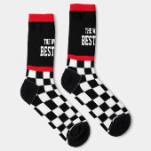 De beste vader van de wereld, gecheckte vlag, rood sokken (Rechts)