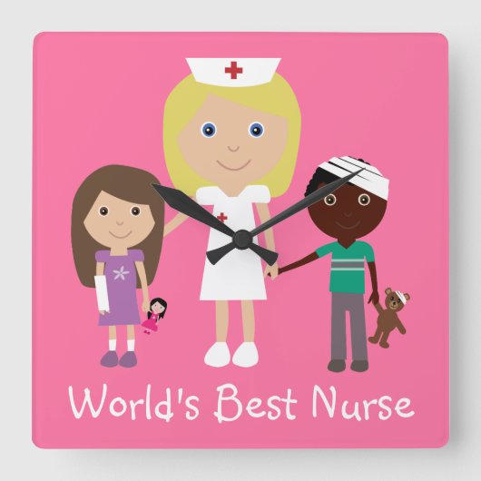 De beste verpleegster ter wereld met Kinder roze k Vierkante Klok (Voorkant)