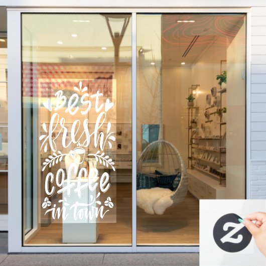 De beste verse koffie in de stad, de supermarkt raamsticker (Winkelraam)