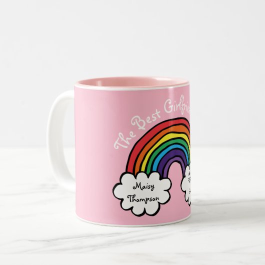 De Beste Vriendin Ooit Roze Regenboog Tweekleurige Koffiemok (Voorkant links)