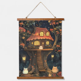 De betoverde boomhut van Glow Cats Hangend Wandkleed