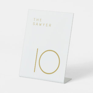 De bewaarder 10 Gold en White Table Number Reclamebord Met Voetstuk