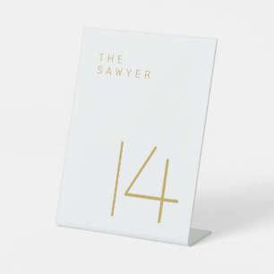 De bewaarder 14 Gold- en White Table Number Reclamebord Met Voetstuk