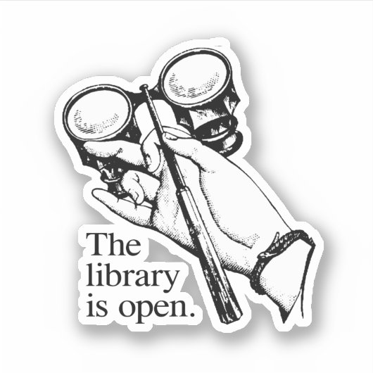 De bibliotheek is open sticker (Voorkant)