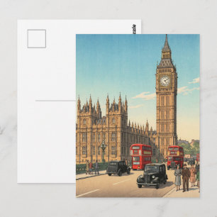 De Big Ben-klokkentoren Japanse houtblokprint Briefkaart