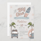 De Big One Surf First Birthday Invitation Kaart (Voorkant / Achterkant)