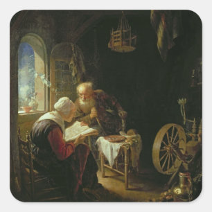 De Bijbelles of Anne en Tobias (olie op het paneel Vierkante Sticker