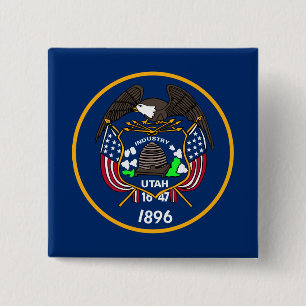 De Bijenkorf Staat Industrie Vlag van Utah Knop Vierkante Button 5,1 Cm