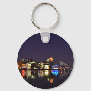 De binnenhaven van Baltimore bij nacht Sleutelhanger