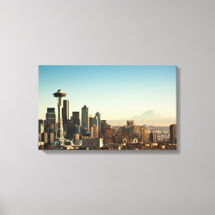 De binnenstad van Seattle skyline en Space Needle Canvas Afdruk