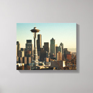 De binnenstad van Seattle skyline en Space Needle Canvas Afdruk